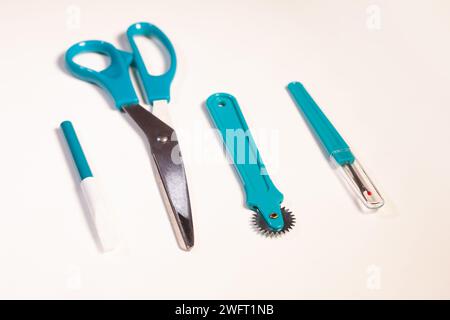 sewing equipment isolated on white background Stock Photo