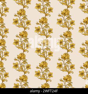 Golden Ornamental Flowers seamless pattern Stock Photo