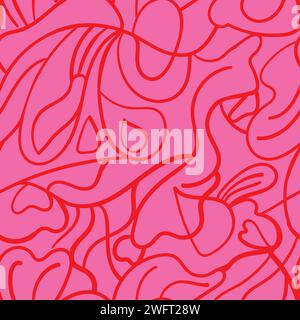 Colorful line doodle seamless pattern. Creative minimalist style art background collection, trendy design with basic shapes. Modern abstract color Stock Vector