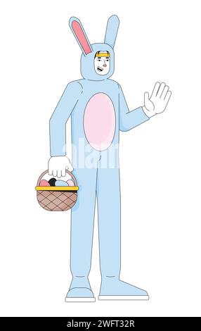 Korean man in Easter bunny costume 2D linear cartoon character Stock Vector