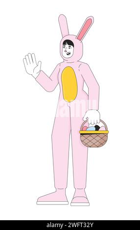 Easter bunny woman asian 2D linear cartoon character Stock Vector