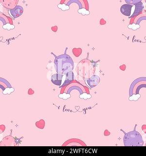 Cute loving couple snails girl and boy with heart. Valentines card I ...