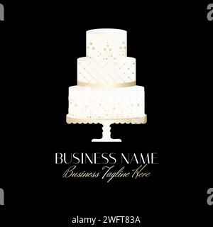 Elegant White Gold Cake Bakery Logo on Black Background Stock Vector