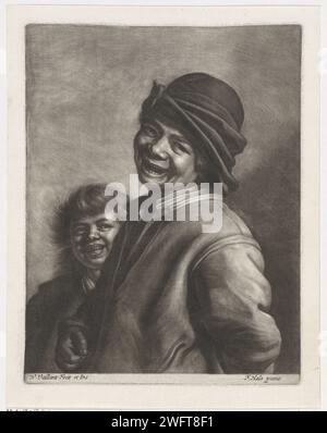 Two smiling boys, Wallerant Vaillant, After Frans Hals, 1658 - 1677 print   paper  laughing. head-gear Stock Photo