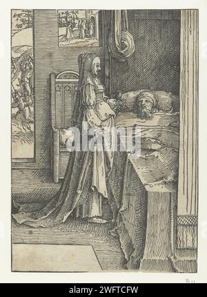 Izebel and King Achab, Lucas van Leyden, 1515 - 1519 print Three scenes ...