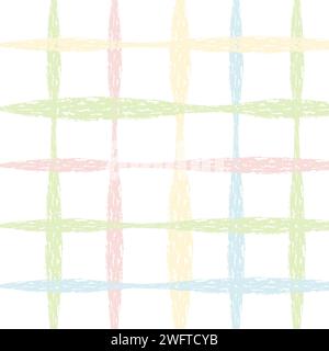 Textured Hand Drawn Plaid Vector Pattern. Grune Artistic Cottagecore Checks. Homestead Farmhouse Print. Pastel Summer Graphic Background with chalk cr Stock Vector