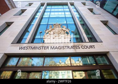 London, England, UK. 1st Feb, 2024. Westminster Magistrates' Court in central London is seen from outside. (Credit Image: © Tayfun Salci/ZUMA Press Wire) EDITORIAL USAGE ONLY! Not for Commercial USAGE! Stock Photo