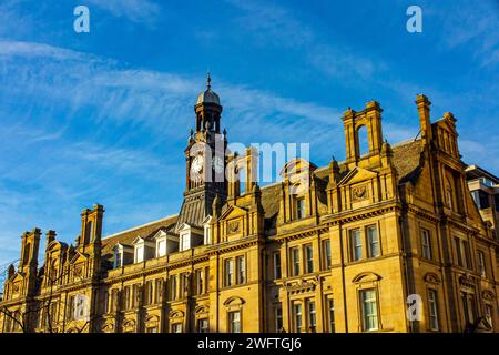 Clock tower of Leeds General Post Office England UK built 1896 designed by Sir Henry Tanner in classical style and now grade ii listed. Stock Photo