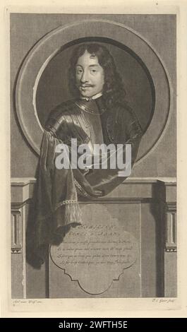 Portrait of James Hamilton, first Duke of Hamilton, Pieter van Gunst, After Adriaen van der Werff, c. 1669 - 1731 print James Hamilton, Count of Aran and first Duke of Hamilton. General of the Scottish army during the English Civil War. The print has a French poem about his life as a caption. Amsterdam paper engraving / etching Stock Photo