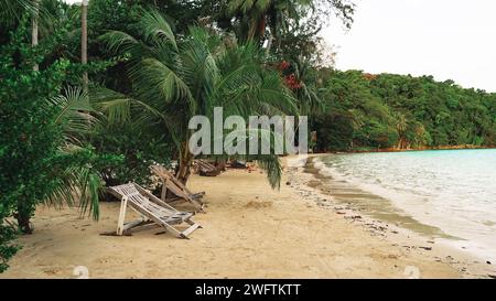 Koh Wai Island, Trat, Thailand is a tinny tropical Island near Koh Chang. tropical beach.Tropical beach. Panorama of idyllic tropical beach with palm Stock Photo