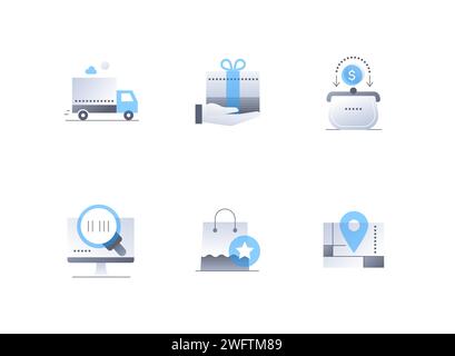 Shopping and delivery - flat design style icons set Stock Vector