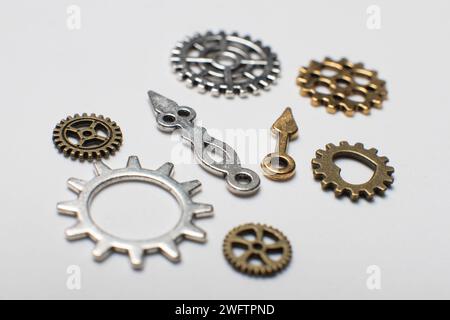 old clock parts isolate on white background Stock Photo