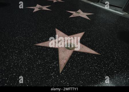 A closeup of a Bruce Lee's name on the Walk of Fame in Hollywood Stock Photo