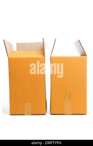 Open cardboard boxes isolated on a white background. Stock Photo