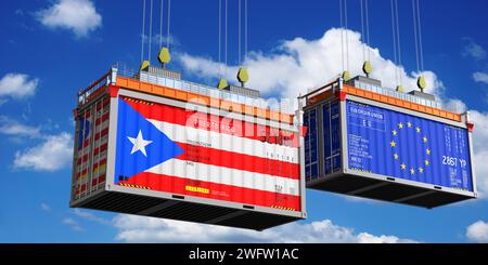 Shipping containers with flags of Puerto Rico and USA - 3D illustration ...