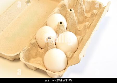 Tray for transporting and storing chicken eggs. View from above. Stock Photo