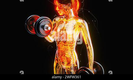 Abstract illustration of a woman with weights Stock Photo