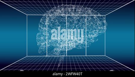 A digital brain concept represents artificial intelligence, set against a grid background Stock Photo