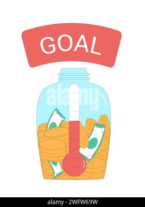 Savings for dream. Investments achievement progress. Startup goal. Moneybox. Donation charity event. Vector flat illustration. Stock Vector
