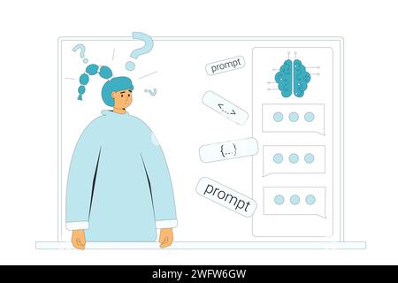 Artificial intelligence confusing. Prompt engineering problem. AI models issues to generate visual content. Misunderstanding working with AGI. Vector Stock Vector