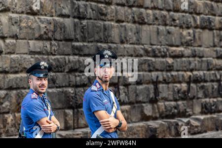 Two Italian Carabinieri officers on duty outdoors in Florence, Italy. Stock Photo