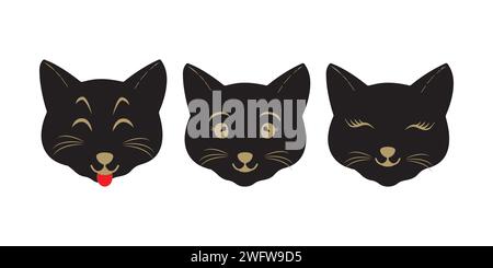 Cat pet head face icon, Vector illustration of funny cartoon cats, Cat face with various expressions and patterns vector illustration flat design. Stock Vector