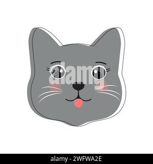 Cat pet head face icon, Vector illustration of funny cartoon cats, Cat face with various expressions and patterns vector illustration flat design. Stock Vector