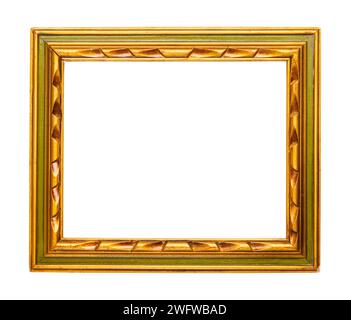Gold Picture Frame with Green Trim Cut Out on White. Stock Photo