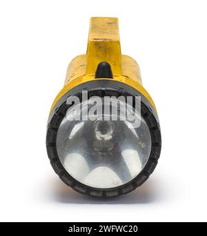 Old Flashlight Front View Cut Out on White. Stock Photo