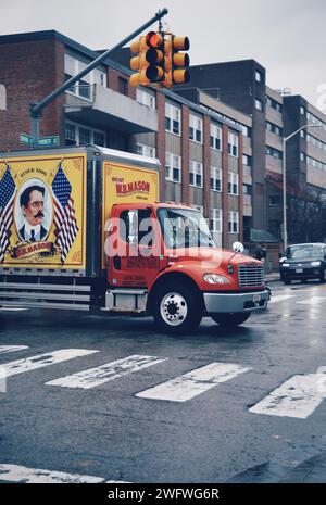 truck driving through downtown Boston , United states , on February 13, 2020 Stock Photo