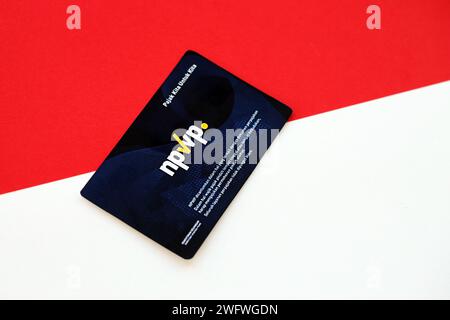 Indonesia NPWP new tax id Number card originally called Nomor Pokok Wajib Pajak. Used to carry out transactions related to taxation for Indonesian taxpayers. Stock Photo