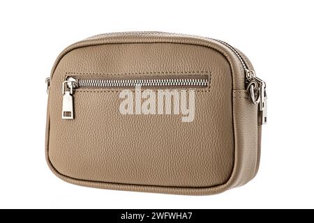 Leather elegant bag, casual urban handbag isolated on white background Stock Photo
