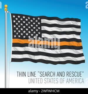 USA, thin line orange waving flag, search and rescue symbol, United States, vector illustration Stock Vector