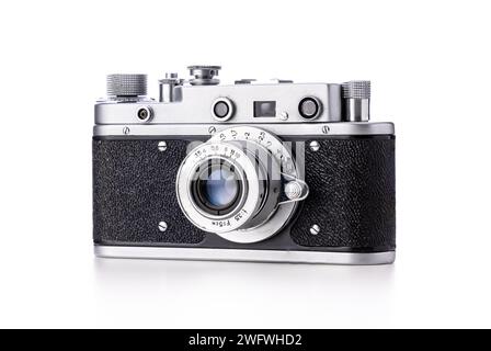 Old camera, retro photography film, vintage photo camera isolated on white background Stock Photo
