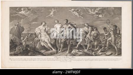 Bacchus an Ariadne, Jakob Frey (I), After Guido Reni, 1727 print  Rome paper etching / engraving (story of) Ariadne. Bacchus finds Ariadne on Naxos. male bacchant(es) Stock Photo