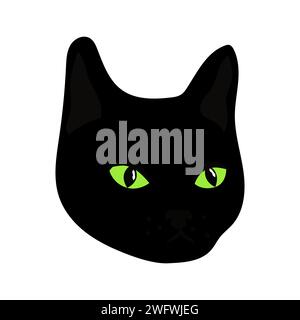 Black Cat Head With Green Eyes Icon Vector Illustration Stock Vector