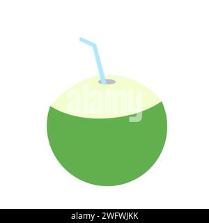 Green Coconut With Straw Icon Vector Illustration Stock Vector