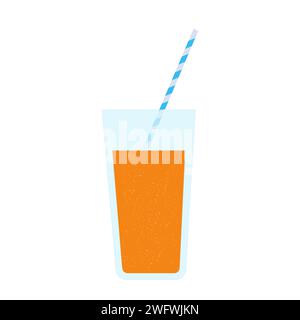 Orange Juice Glass With Striped Straw Icon Vector Illustration Stock Vector