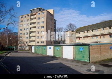 1st February 2024, Mainway Lancaster, United Kingdom, Work has started on the Demolition of the former Skerton Community High School as part of the redevelopment of the Main way council estate in Lancaster. The school which closed in 2014, is to be replaced 134 social homes will be built on the site ahead of the wider development of the Mainway estate for which a planning application is expected later this year ahead. The Redevelopment work will involve the demolition of two eleven storey tower blocks Bridge and Skerton Houses and the 8-storey block Park House which were built in 1960 and ref Stock Photo