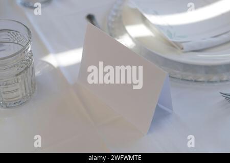 indicator of reserved table in day banquet Stock Photo