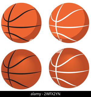 A set of basketballs with different shading types and colour stripes for simple icons Stock Vector