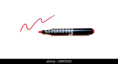 Red marker isolated on white background. Marker photo. Stationery. School. Education Stock Photo