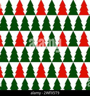 Christmas tree pattern. Fir tree pattern illustration. Green and red fir trees in horizontal rows. Scrapbooking paper, wrapping paper, design cardboar Stock Photo