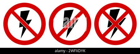 Lightning icon in red crossed circle, doublecrossed sign as well, can be used as no flash photography notice Stock Vector