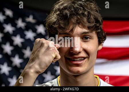 Arnhem, Nederland. 01st Feb, 2024. ARNHEM, 01-02-2024, Sportcentrum Papendal, football, Dutch Eredivisie, season 2023/2024, Presentation of new Vitesse player Paxten Aaronson Credit: Pro Shots/Alamy Live News Stock Photo