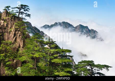 Clouds floats amidst the North Sea area of Huangshan Yellow Mountains. Stock Photo