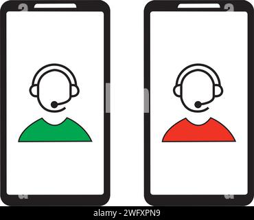 Red and green customer service icons in a smartphone screen Stock Vector