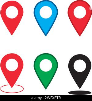 Colored location icons on a white background with copy space Stock Vector