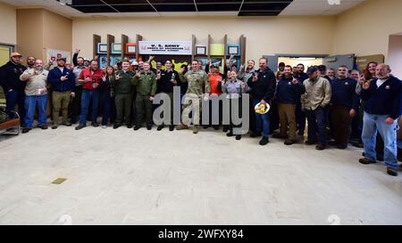 Lt. Col. Robert W. Green, U.S. Army Corps of Engineers Nashville District commander, presents the “Rocking It” Trophy Jan. 25, 2024, to the team at Old Hickory Dam and Lake and Electronic Service Section that has been working tirelessly in response to a Tornado that struck the area Dec. 9, 2023. Green made the presentation at the Old Hickory Dam Power Plant on the Cumberland River in Hendersonville, Tennessee. The commander presents the “Rocking It” trophy to work centers and teams for various initiatives and accomplishments to recognize excellence and build stronger morale. Stock Photo