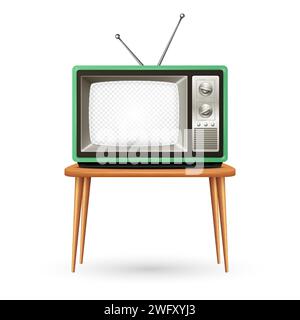 Vector 3d Realistic Retro TV Set Isolated. Home Interior Design Concept with Vintage Television Set in Front View. Classic Retro TV Receiver Stock Vector